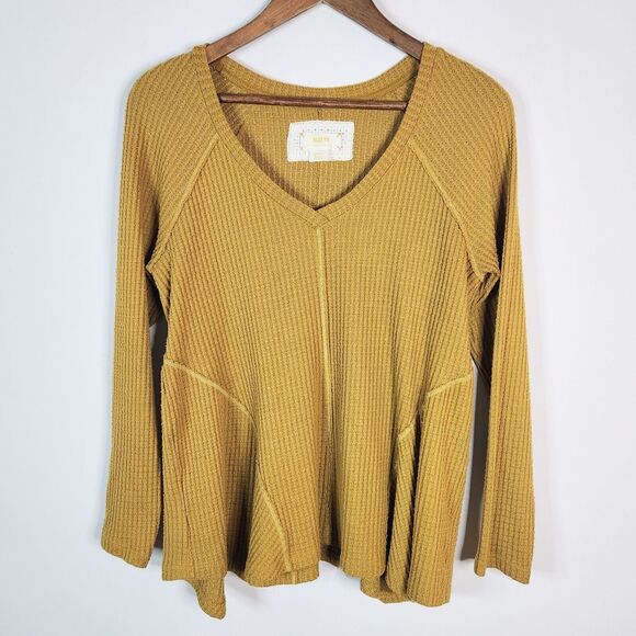 Anthropologie Tops - Anthropologie Maeve Gold Harley Pullover V Neck Thermal Top Size Small Boho